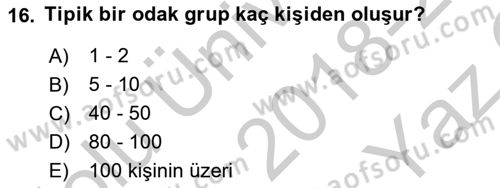 Halkla İlişkiler Kampanya Analizi Dersi 2018 - 2019 Yılı Yaz Okulu Sınav Soruları 16. Soru