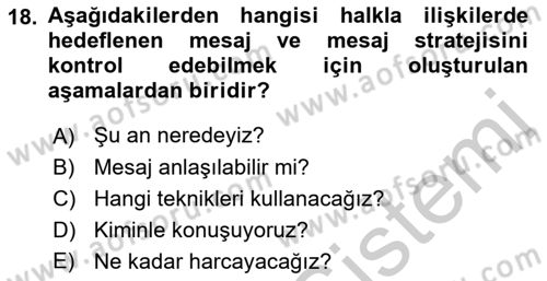 Halkla İlişkiler Kampanya Analizi Dersi 2018 - 2019 Yılı Yaz Okulu Sınav Soruları 18. Soru