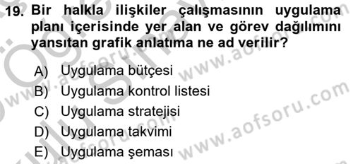 Halkla İlişkiler Kampanya Analizi Dersi 2018 - 2019 Yılı Yaz Okulu Sınav Soruları 19. Soru