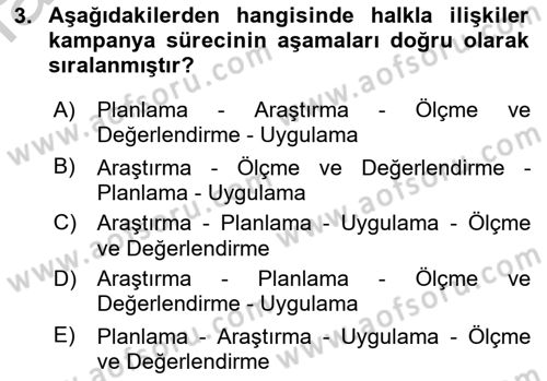 Halkla İlişkiler Kampanya Analizi Dersi 2018 - 2019 Yılı Yaz Okulu Sınav Soruları 3. Soru