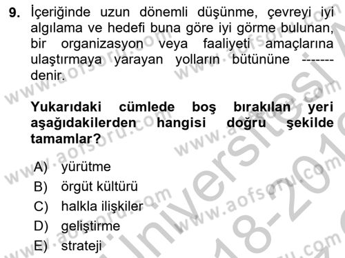 Halkla İlişkiler Kampanya Analizi Dersi 2018 - 2019 Yılı Yaz Okulu Sınav Soruları 9. Soru