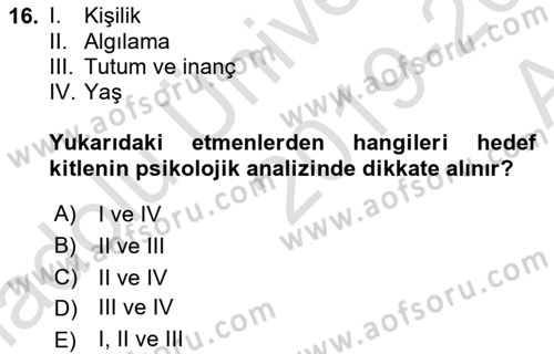 Halkla İlişkiler Kampanya Analizi Dersi Ara Sınavı Deneme Sınav Soruları 16. Soru