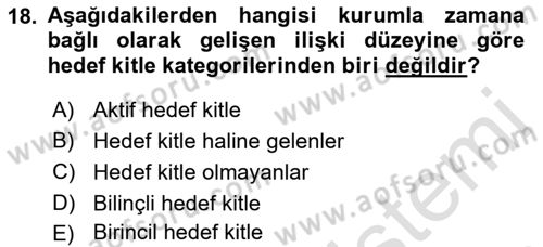 Halkla İlişkiler Kampanya Analizi Dersi Ara Sınavı Deneme Sınav Soruları 18. Soru