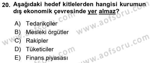 Halkla İlişkiler Kampanya Analizi Dersi Ara Sınavı Deneme Sınav Soruları 20. Soru