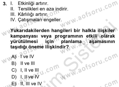 Halkla İlişkiler Kampanya Analizi Dersi Ara Sınavı Deneme Sınav Soruları 3. Soru