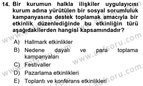 Halkla İlişkiler Kampanya Analizi Dersi 2019 - 2020 Yılı (Final) Dönem Sonu Sınav Soruları 14. Soru