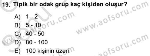 Halkla İlişkiler Kampanya Analizi Dersi 2019 - 2020 Yılı (Final) Dönem Sonu Sınav Soruları 19. Soru