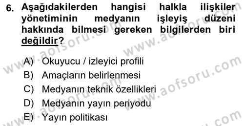 Halkla İlişkiler Kampanya Analizi Dersi 2019 - 2020 Yılı (Final) Dönem Sonu Sınav Soruları 6. Soru