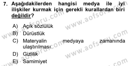 Halkla İlişkiler Kampanya Analizi Dersi 2019 - 2020 Yılı (Final) Dönem Sonu Sınav Soruları 7. Soru