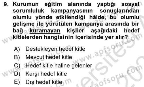 Halkla İlişkiler Kampanya Analizi Dersi 2020 - 2021 Yılı Yaz Okulu Sınav Soruları 9. Soru