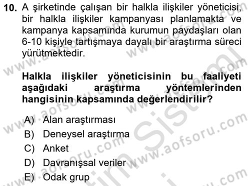 Halkla İlişkiler Kampanya Analizi Dersi Ara Sınavı Deneme Sınav Soruları 10. Soru