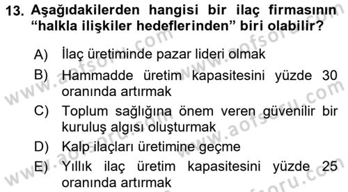 Halkla İlişkiler Kampanya Analizi Dersi Ara Sınavı Deneme Sınav Soruları 13. Soru