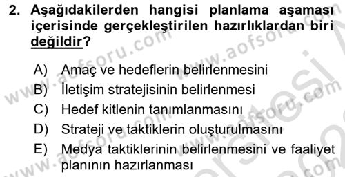 Halkla İlişkiler Kampanya Analizi Dersi Ara Sınavı Deneme Sınav Soruları 2. Soru