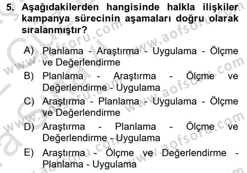 Halkla İlişkiler Kampanya Analizi Dersi Ara Sınavı Deneme Sınav Soruları 5. Soru