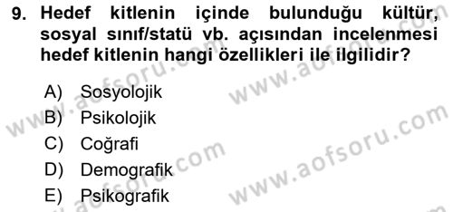 Halkla İlişkiler Kampanya Analizi Dersi Ara Sınavı Deneme Sınav Soruları 9. Soru