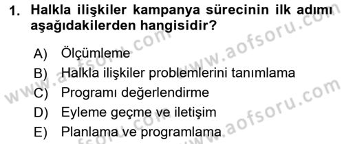 Halkla İlişkiler Kampanya Analizi Dersi 2021 - 2022 Yılı (Final) Dönem Sonu Sınav Soruları 1. Soru