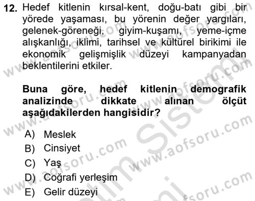 Halkla İlişkiler Kampanya Analizi Dersi 2021 - 2022 Yılı (Final) Dönem Sonu Sınav Soruları 12. Soru