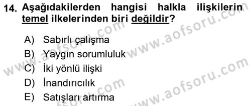 Halkla İlişkiler Kampanya Analizi Dersi 2021 - 2022 Yılı (Final) Dönem Sonu Sınav Soruları 14. Soru