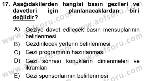 Halkla İlişkiler Kampanya Analizi Dersi 2021 - 2022 Yılı (Final) Dönem Sonu Sınav Soruları 17. Soru