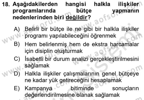 Halkla İlişkiler Kampanya Analizi Dersi 2021 - 2022 Yılı (Final) Dönem Sonu Sınav Soruları 18. Soru