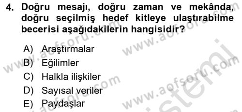 Halkla İlişkiler Kampanya Analizi Dersi 2021 - 2022 Yılı (Final) Dönem Sonu Sınav Soruları 4. Soru