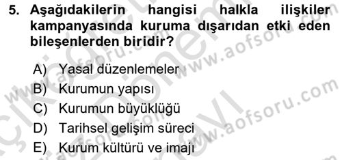 Halkla İlişkiler Kampanya Analizi Dersi 2021 - 2022 Yılı (Final) Dönem Sonu Sınav Soruları 5. Soru