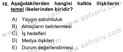 Halkla İlişkiler Kampanya Analizi Dersi 2021 - 2022 Yılı Yaz Okulu Sınav Soruları 10. Soru