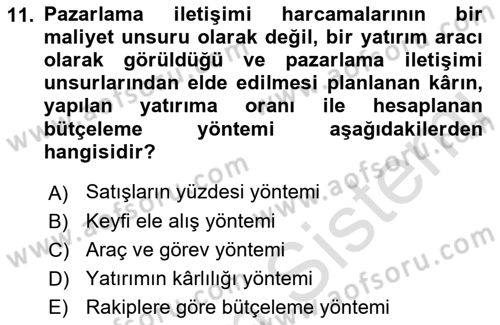 Halkla İlişkiler Kampanya Analizi Dersi 2021 - 2022 Yılı Yaz Okulu Sınav Soruları 11. Soru