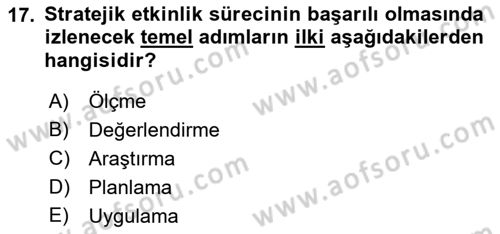 Halkla İlişkiler Kampanya Analizi Dersi 2021 - 2022 Yılı Yaz Okulu Sınav Soruları 17. Soru