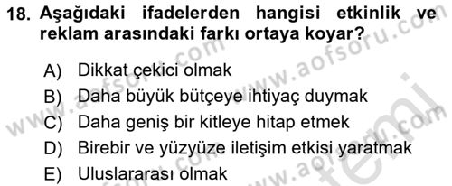 Halkla İlişkiler Kampanya Analizi Dersi 2021 - 2022 Yılı Yaz Okulu Sınav Soruları 18. Soru