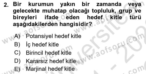 Halkla İlişkiler Kampanya Analizi Dersi 2021 - 2022 Yılı Yaz Okulu Sınav Soruları 2. Soru