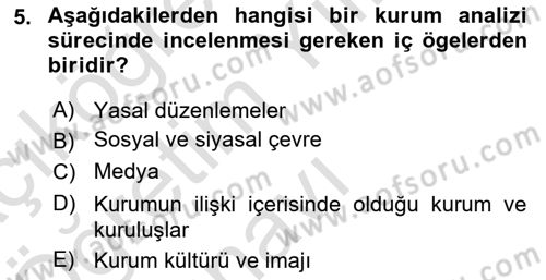 Halkla İlişkiler Kampanya Analizi Dersi 2021 - 2022 Yılı Yaz Okulu Sınav Soruları 5. Soru