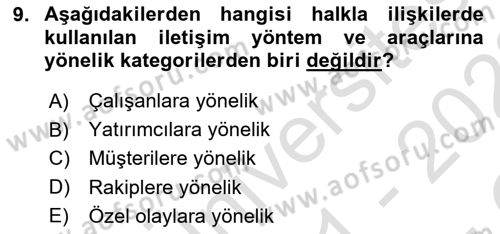 Halkla İlişkiler Kampanya Analizi Dersi 2021 - 2022 Yılı Yaz Okulu Sınav Soruları 9. Soru