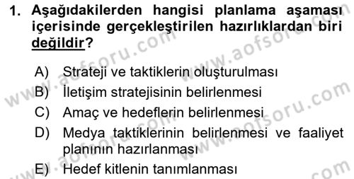 Halkla İlişkiler Kampanya Analizi Dersi Ara Sınavı Deneme Sınav Soruları 1. Soru