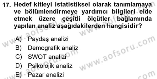 Halkla İlişkiler Kampanya Analizi Dersi Ara Sınavı Deneme Sınav Soruları 17. Soru