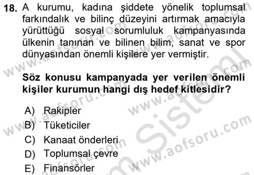 Halkla İlişkiler Kampanya Analizi Dersi Ara Sınavı Deneme Sınav Soruları 18. Soru