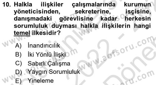 Halkla İlişkiler Kampanya Analizi Dersi 2022 - 2023 Yılı (Final) Dönem Sonu Sınav Soruları 10. Soru