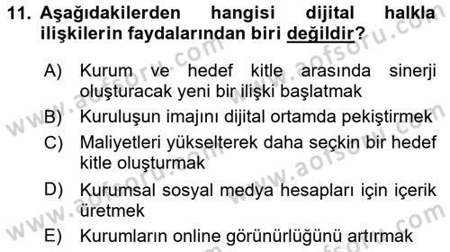 Halkla İlişkiler Kampanya Analizi Dersi 2022 - 2023 Yılı (Final) Dönem Sonu Sınav Soruları 11. Soru