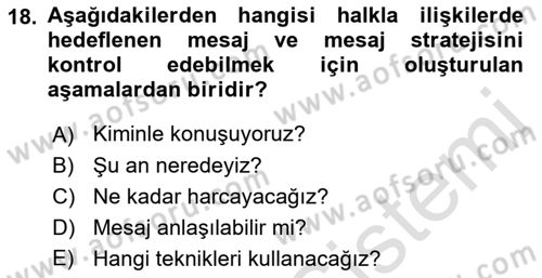 Halkla İlişkiler Kampanya Analizi Dersi 2022 - 2023 Yılı (Final) Dönem Sonu Sınav Soruları 18. Soru