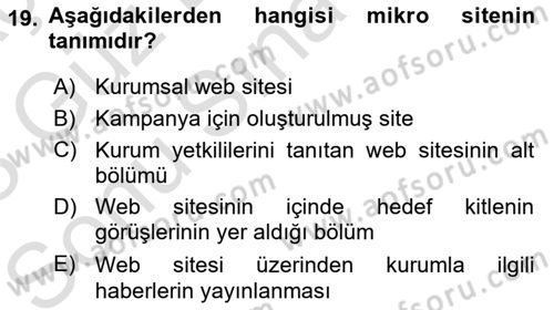 Halkla İlişkiler Kampanya Analizi Dersi 2022 - 2023 Yılı (Final) Dönem Sonu Sınav Soruları 19. Soru