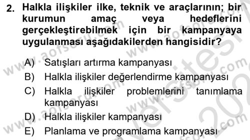 Halkla İlişkiler Kampanya Analizi Dersi 2022 - 2023 Yılı (Final) Dönem Sonu Sınav Soruları 2. Soru