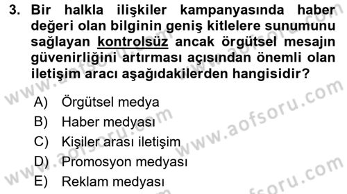 Halkla İlişkiler Kampanya Analizi Dersi 2022 - 2023 Yılı (Final) Dönem Sonu Sınav Soruları 3. Soru
