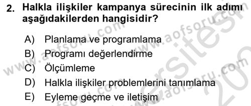Halkla İlişkiler Kampanya Analizi Dersi 2022 - 2023 Yılı Yaz Okulu Sınav Soruları 2. Soru