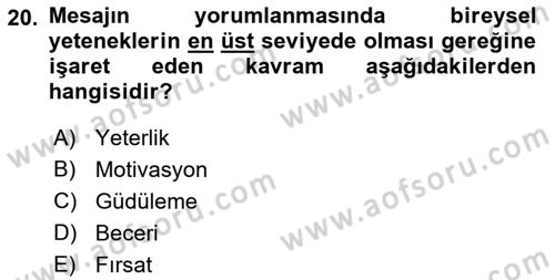 Halkla İlişkiler Kampanya Analizi Dersi 2022 - 2023 Yılı Yaz Okulu Sınav Soruları 20. Soru
