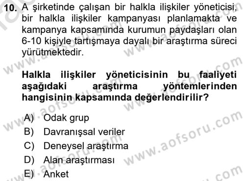 Halkla İlişkiler Kampanya Analizi Dersi 2023 - 2024 Yılı (Vize) Ara Sınav Soruları 10. Soru