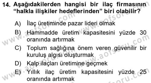 Halkla İlişkiler Kampanya Analizi Dersi Ara Sınavı Deneme Sınav Soruları 14. Soru