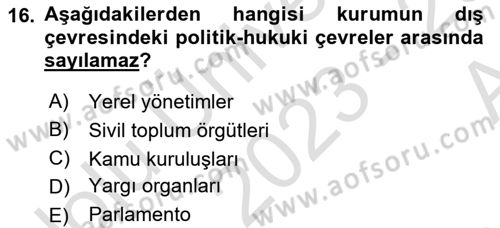 Halkla İlişkiler Kampanya Analizi Dersi Ara Sınavı Deneme Sınav Soruları 16. Soru