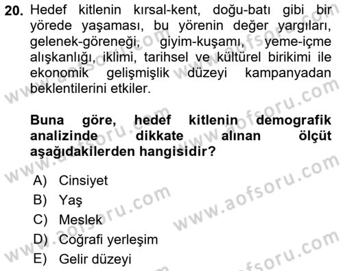 Halkla İlişkiler Kampanya Analizi Dersi Ara Sınavı Deneme Sınav Soruları 20. Soru