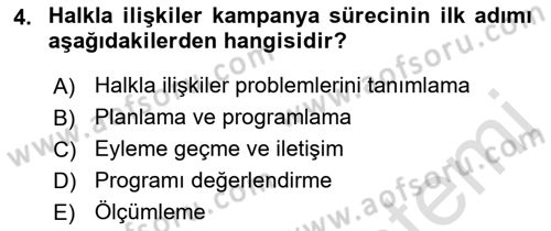 Halkla İlişkiler Kampanya Analizi Dersi Ara Sınavı Deneme Sınav Soruları 4. Soru