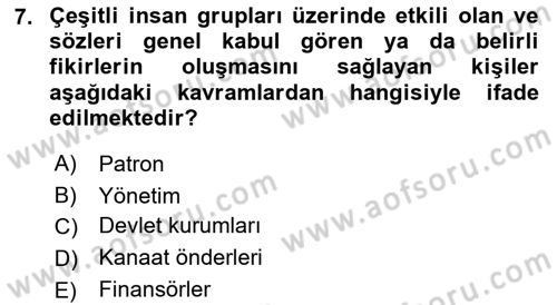 Halkla İlişkiler Kampanya Analizi Dersi Ara Sınavı Deneme Sınav Soruları 7. Soru